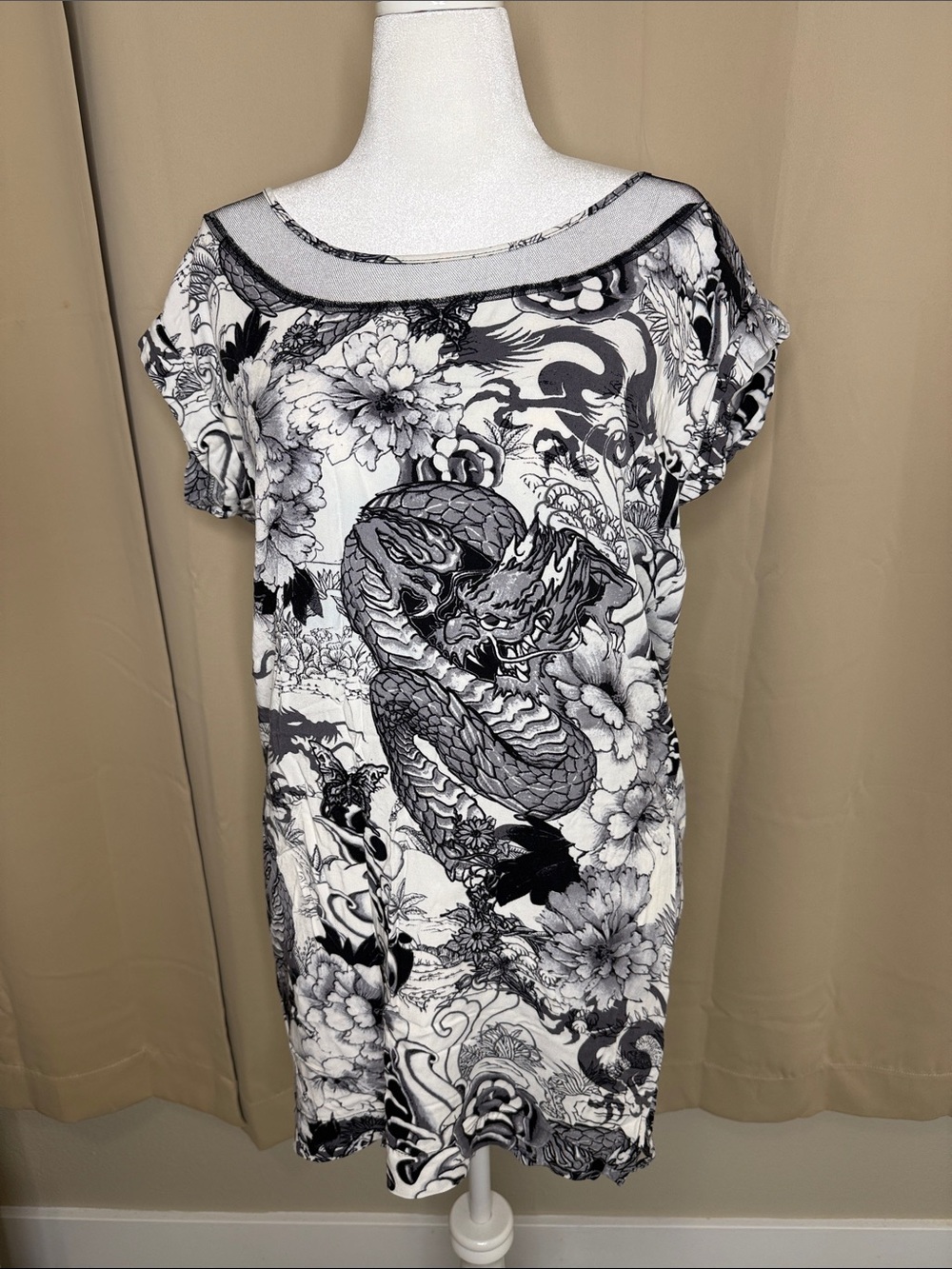 Black & White Dragon Floral Tunic Dress